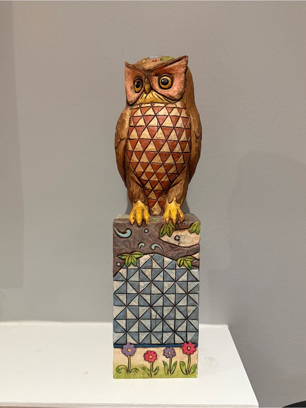 JIM SHORE Heartwood Creek OWL Figure On Post 2005 Enesco 14" Tall